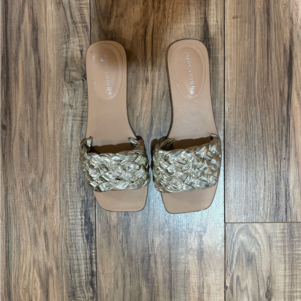 Marc Fisher Braided Metallic Gold Slide Sandals
